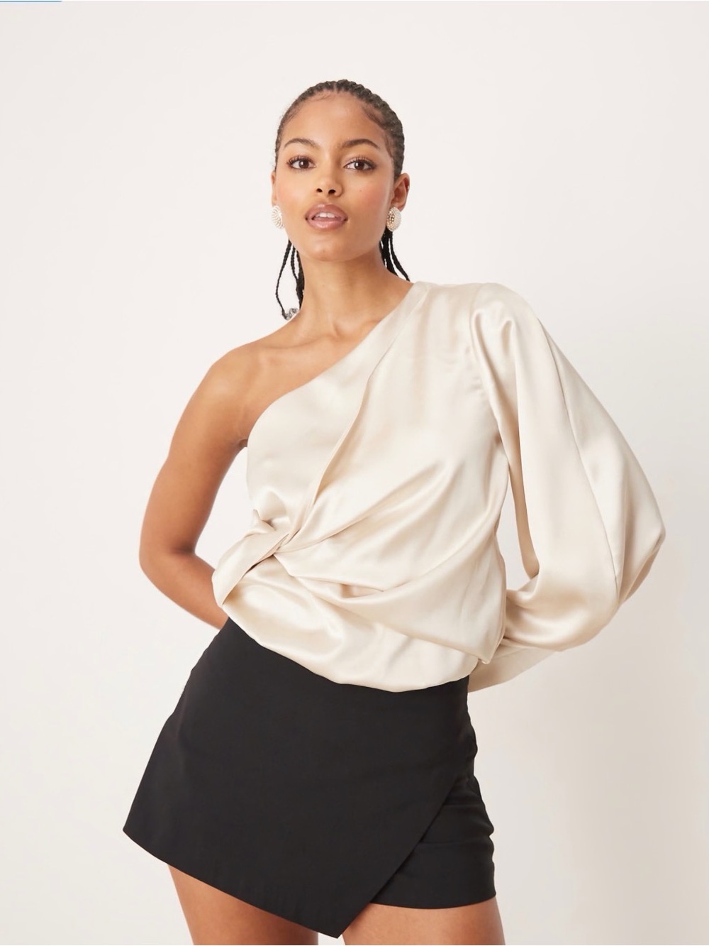 ASOS One-Shoulder Satin Top in Cream